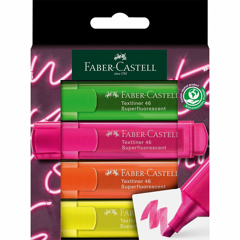 Faber-Castell 254600 Marker 4 Stück(e) Meißel Grün, Orange, Pink, Gelb