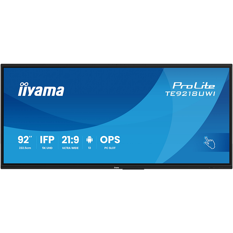 iiyama TE9218UWI-B1AG Signage-Display Kiosk-Design 2,32 m (91.5") LED WLAN 500 cd/m² 5K Ultra HD Schwarz Touchscreen Eingebauter Prozessor Android 16/7