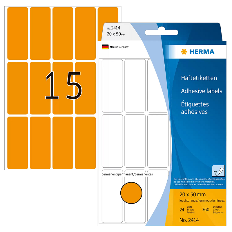 HERMA Vielzwecketiketten 20x50 mm leuchtorange Papier matt Handbeschriftung 360 St.