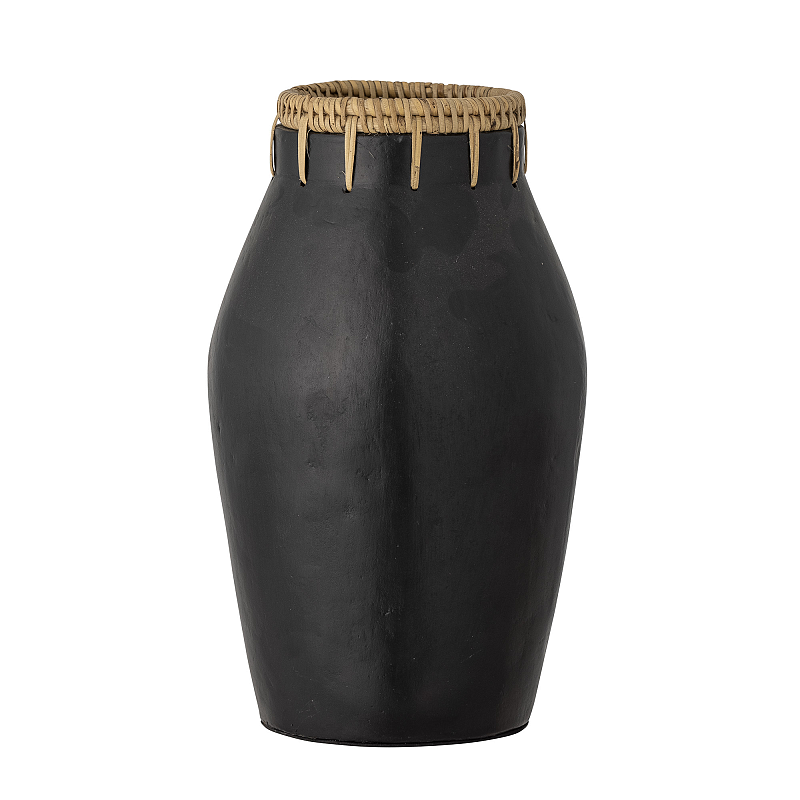 Bloomingville Dixon Vase Vase mit runder Form Rattan, Terrakotta Schwarz