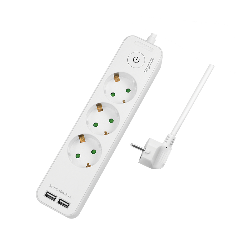 LogiLink LPS248U Verlängerungskabel 1,5 m 3 AC-Ausgänge Drinnen Weiß