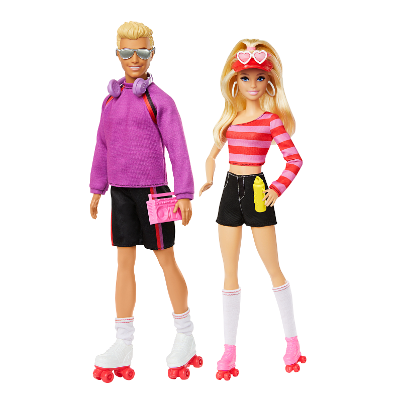 Barbie Fashionistas Set mit 2 Puppen und 6 Accessoires, Thema Rollschuhe, 65. Jubiläum