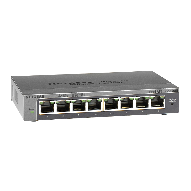 NETGEAR GS108E Switch 8 Port Gigabit Ethernet LAN Switch Plus (Managed Netzwerk Switch mit IGMP, QoS, VLAN, lüfterloses Metallgehäuse, ProSAFE Lifetime-Garantie)