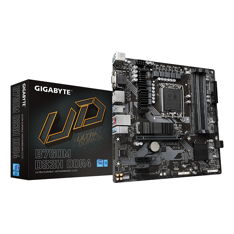 GIGABYTE B760M DS3H DDR4 Motherboard - Unterstützt Intel Core 14. Generation CPUs, 6+2+1 Phasen Digital VRM, bis zu 5333MHz DDR4 (OC), 2xPCIe 4.0 M.2, 2.5GbE LAN, USB 3.2 Gen2