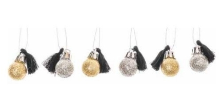 Rico Design 99002.00.05 Christbaumschmuck Kugel-Weihnachtsschmuck Schwarz, Silber 6 Stück(e)