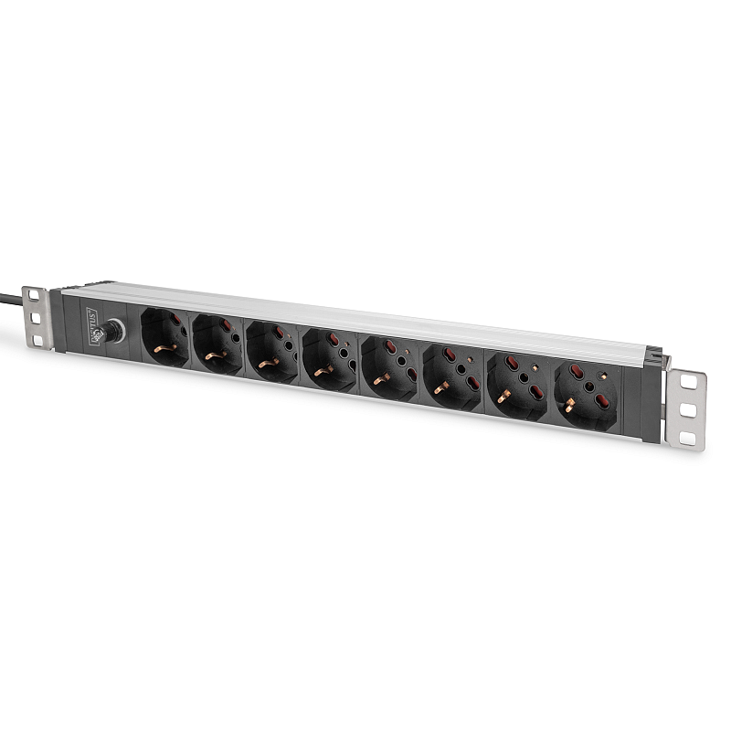 Digitus Steckdosenleiste mit Aluminiumprofil und Vorsicherung, 8-fach Italienische Ausgang, 2 m Zuleitung IEC C14 Stecker