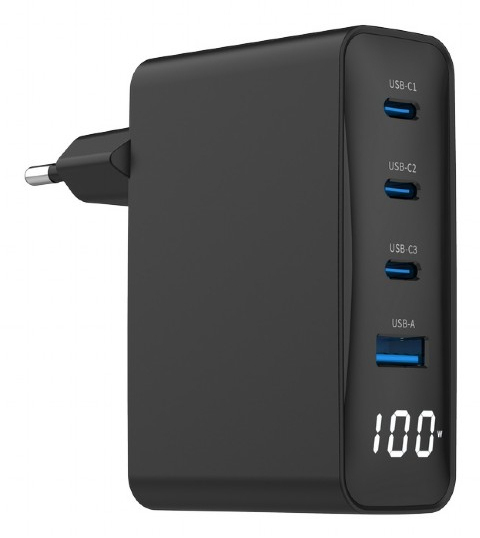 Gembird TA-UC-PDQC100LCD-01-BK Ladegerät für Mobilgeräte Laptop, Smartphone Schwarz AC Schnellladung Drinnen
