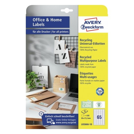 Avery LR3666-10 selbstklebendes Etikett Rechteck Permanent Weiß 650 Stück(e)