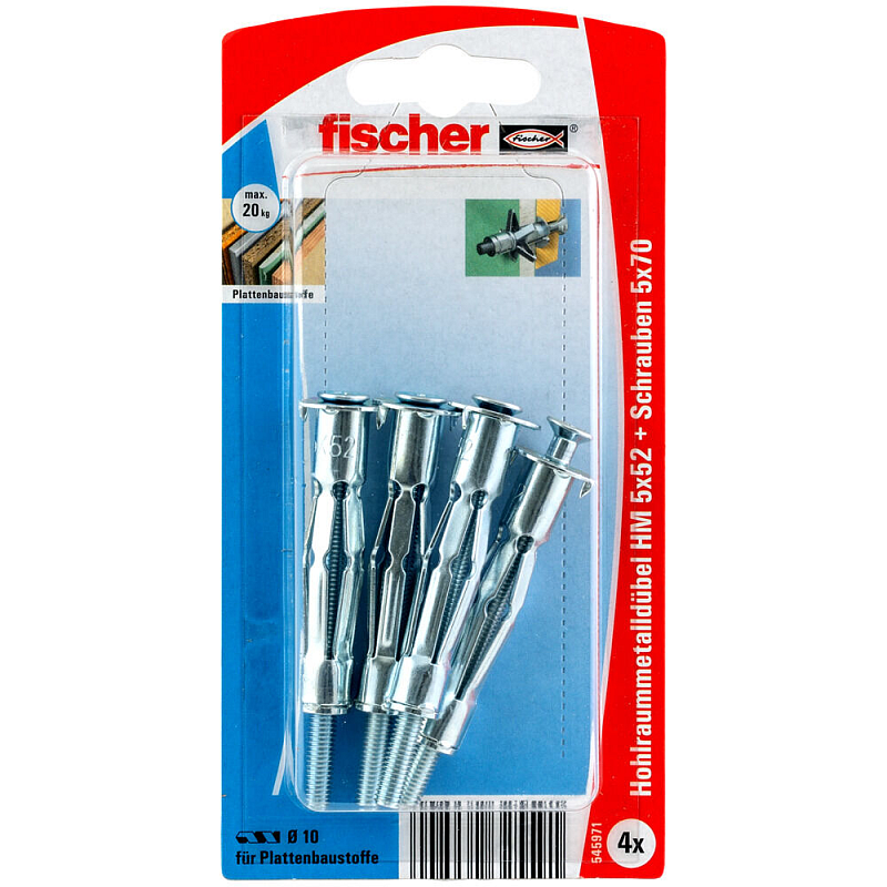Fischer 545971 Schraubanker/Dübel 4 Stück(e) Schrauben- & Dübelsatz 52 mm