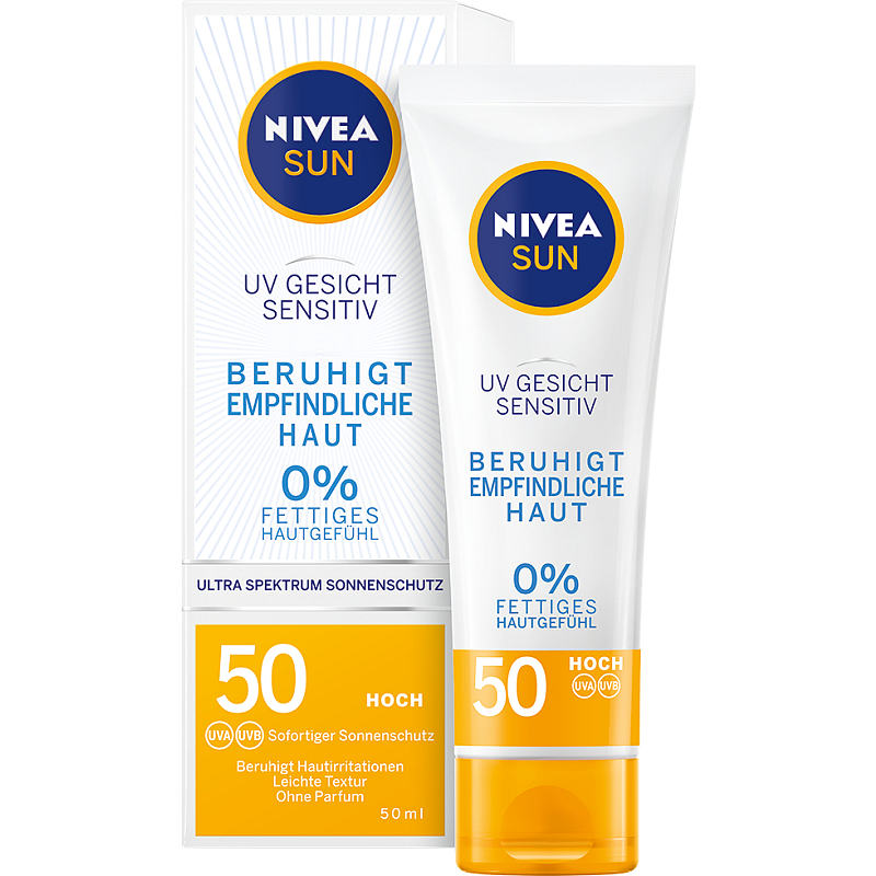 NIVEA UV Face Sensitive Protect SPF50 Sonnenschutzcreme Gesicht 50 Erwachsene