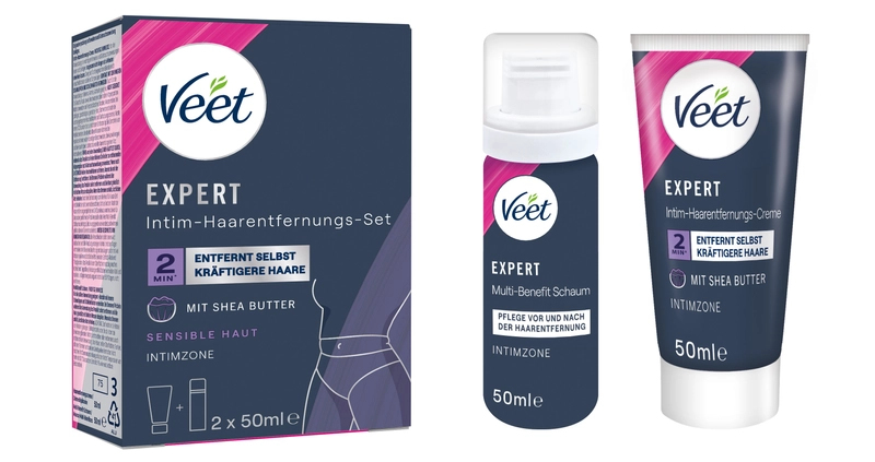 Veet EXPERT Intim-Haarentfernungs-Set, Intim-Haarentfernungscreme + Multi-Benefit Schaum, 100ml