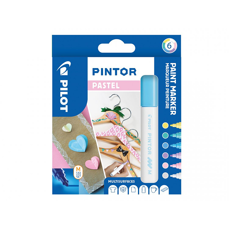Pilot Pintor Hellblau, Hellgrün, Hellrosa, Violett, Weiß, Gelb 6 Stück(e)