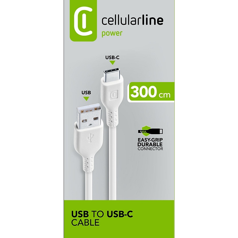 Cellularline Power Cable 300cm - USB-C USB-C-Kabel zum Laden und für die Datenübertragung