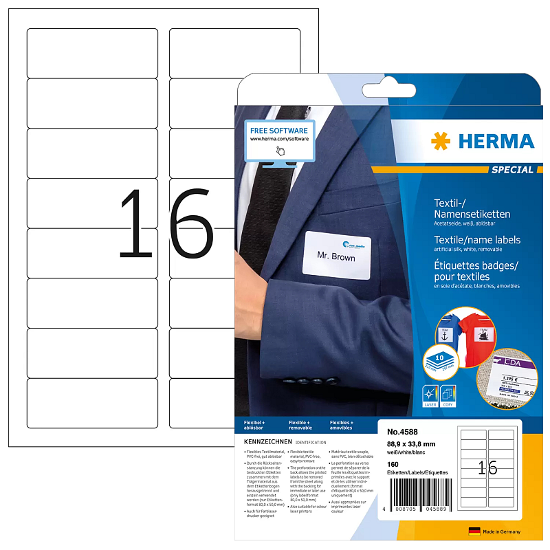 HERMA 4588 selbstklebendes Etikett Abgerundetes Rechteck Entfernbar Weiß 160 Stück(e)