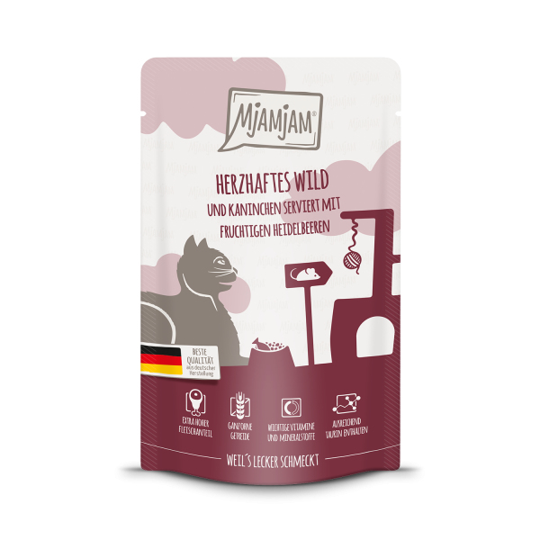 MjAMjAM Quetschie herzhaftes Wild & Kaninchen mit fruchtigen Heidelbeeren