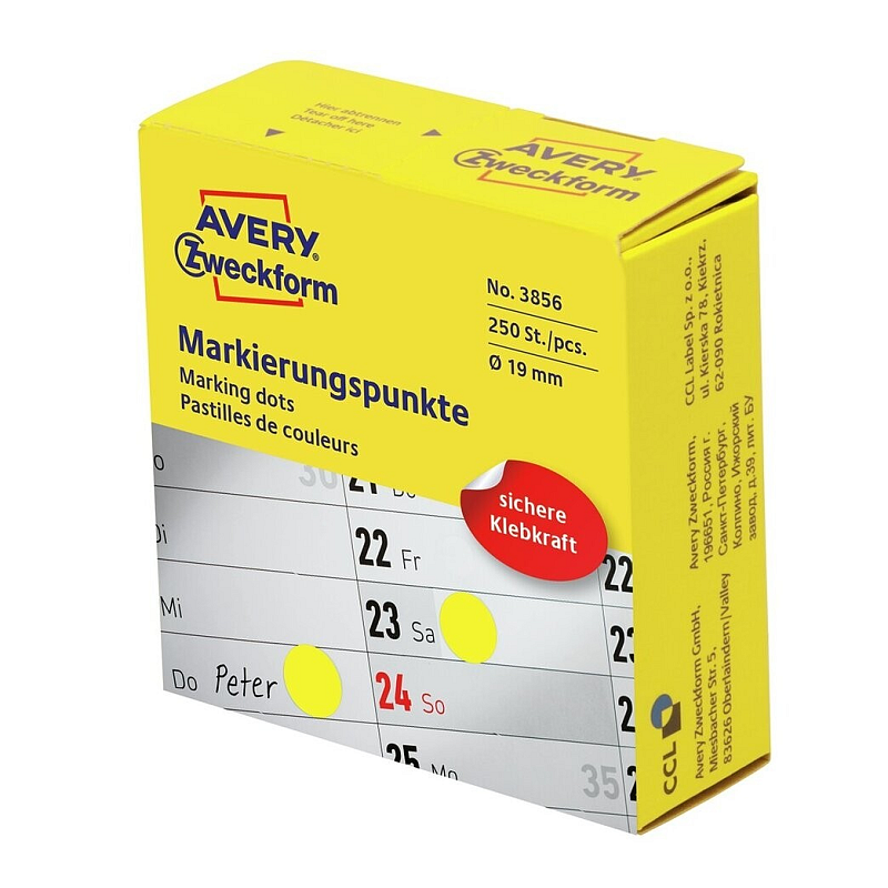 Avery 3856 selbstklebendes Etikett Rund Permanent Gelb 250 Stück(e)