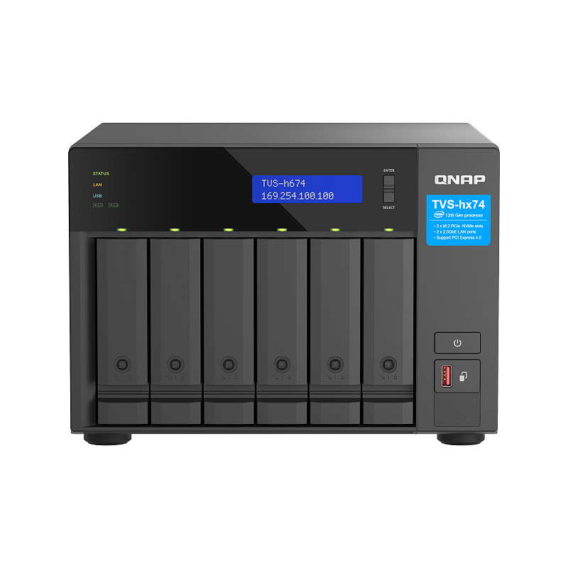 QNAP TVS-h674 NAS Tower Intel® Core™ i3 i3-12100 16 GB DDR4 0 TB QuTS hero Schwarz