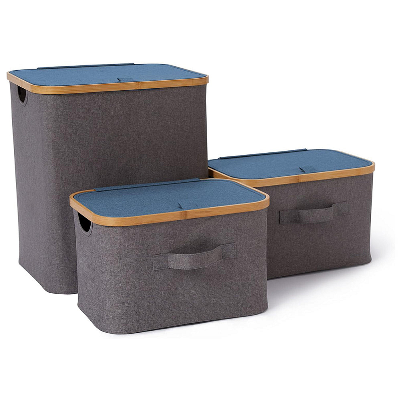 Lumaland 21114 Aufbewahrungsbox Rechteckig Bambus, Polyester Bambus, Blau, Grau