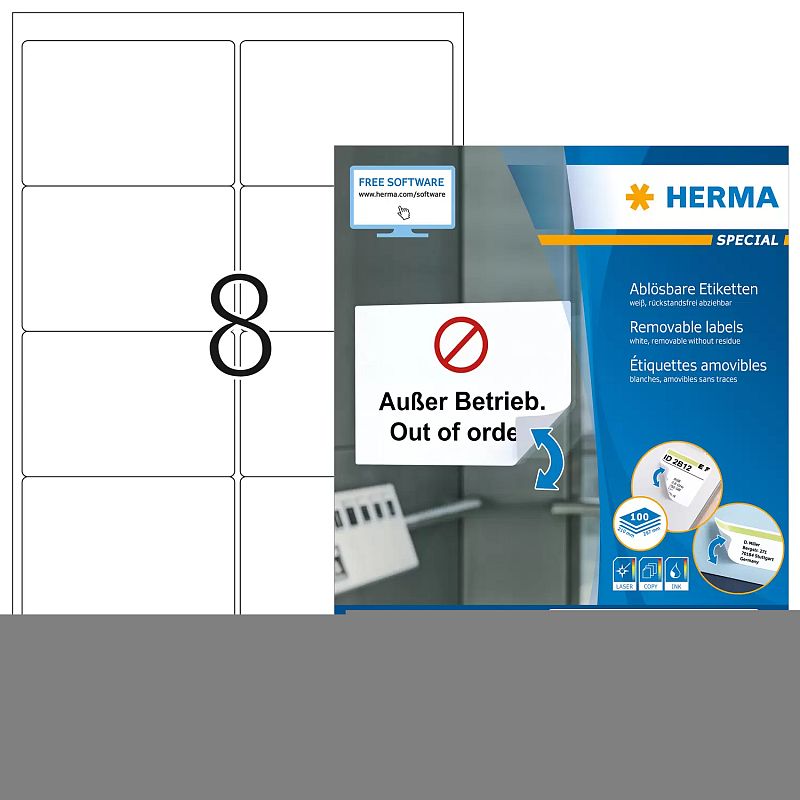 HERMA Repositionierbare Adressetiketten A4 99.1x67.7 mm weiß Movables Papier matt blickdicht 800 St.