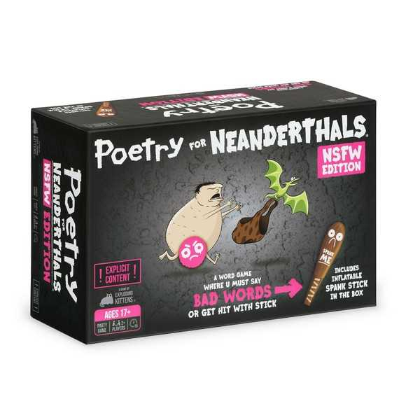 Asmodee Poetry for Neanderthals NSFW An adult party game similar to Taboo® where players earn points by getting their teammates to guess words and phrases. The catch is that they are only allowed to use single-syllable words. Enjoy getting grandma to guess phrases like “nudist beach,” “mile high club” or “banana hammock,” but be careful. If you use any words with more than one syllable, the other team gets to spank you with the 2-foot inflatable Spank Stick. But maybe that’s not such a bad thing? Kartenspiel