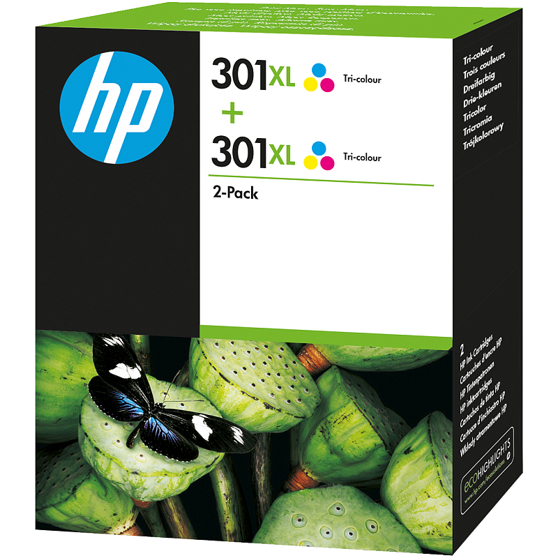 HP 301XL 2er-Pack Cyan/Magenta/Gelb Original Tintenpatronen mit hoher Reichweite