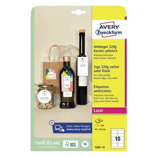 Avery T2001-10 Nichtklebendes Etikett 100 Stück(e) Weiß Rechteck