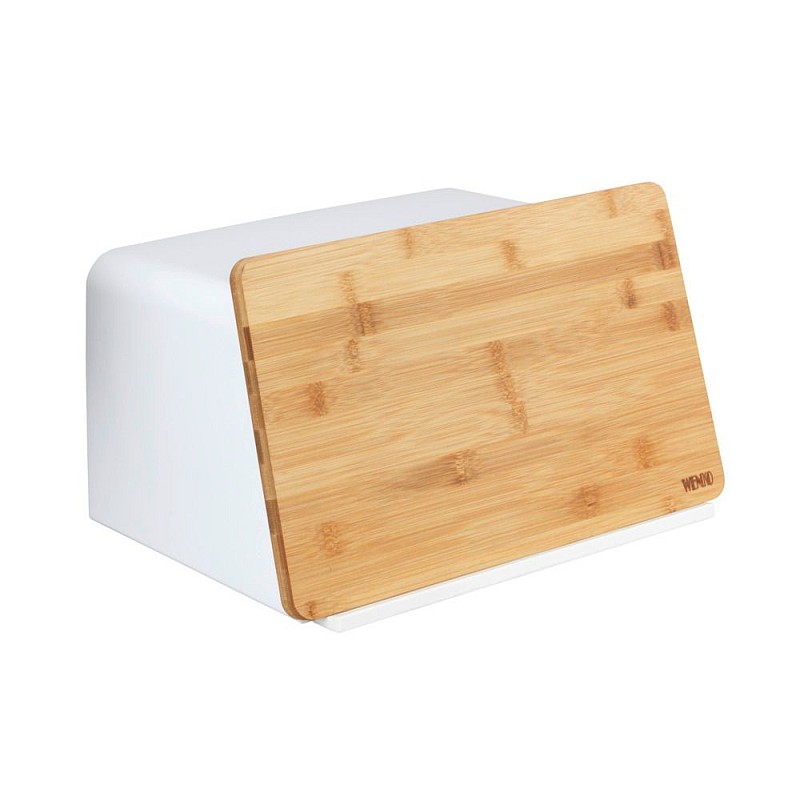 WENKO Kubo Brotkasten Rechteckig Weiß, Holz Bambus, Kunststoff