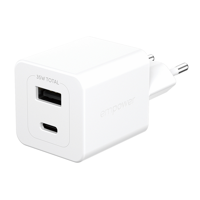 PanzerGlass empower™ by ® Turbo 35W Ladegarät inkl. USB-C + USB-A | EU Anschluss | Silber Weiss