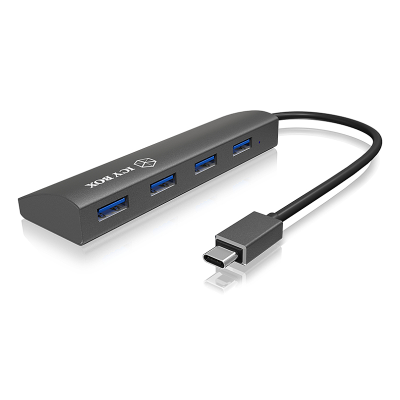 ICY BOX IB-AC6405-C, 4 Port USB 3.2 Gen 1 Type-C Hub, 1x Type-C zu 4x Type-A, Alu-Gehäuse