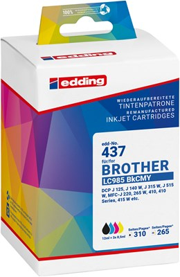 Edding EDD-437 Tintenpatronen Multipack, schwarz, cyan, magenta, yellow kompatibel zu Brother LC985BK/C/M/Y