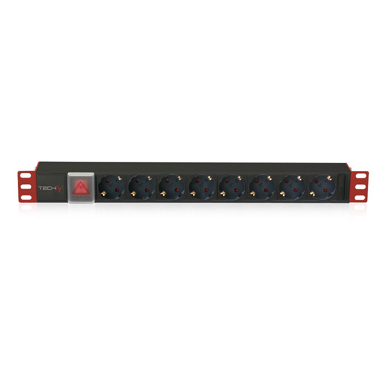 Techly I-CASE STRIP-81UD Stromverteilereinheit (PDU) 8 AC-Ausgänge 1U Schwarz, Rot
