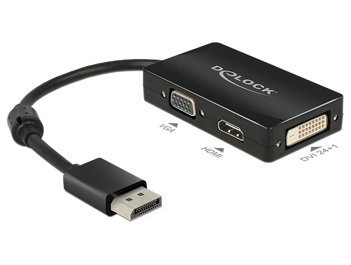 DeLOCK 0.16m DisplayPort/VGA+HDMI+DVI 0,16 m VGA (D-Sub)+ HDMI + DVI Schwarz