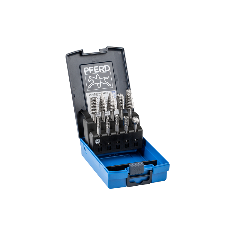 PFERD HSS Frässtift Set 81 10-tlg. Zahnung 3 Ø 16/12/10/6mm Schaft-Ø 6mm universal mittel fein