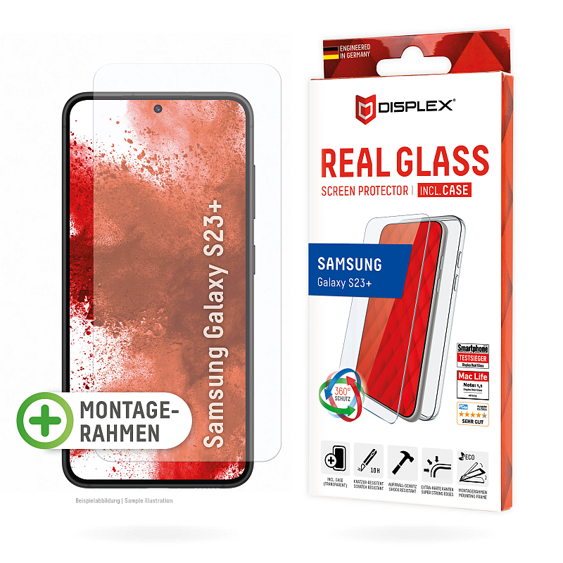Displex Panzerglas + Case für Samsung Galaxy S22+/S23+, Eco-Montagerahmen, kratzer-resistent