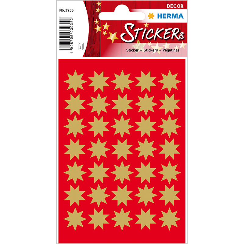 HERMA Sticker Sterne 8-zackig, gold Ø 16 mm 3 Blatt / 105 Sticker