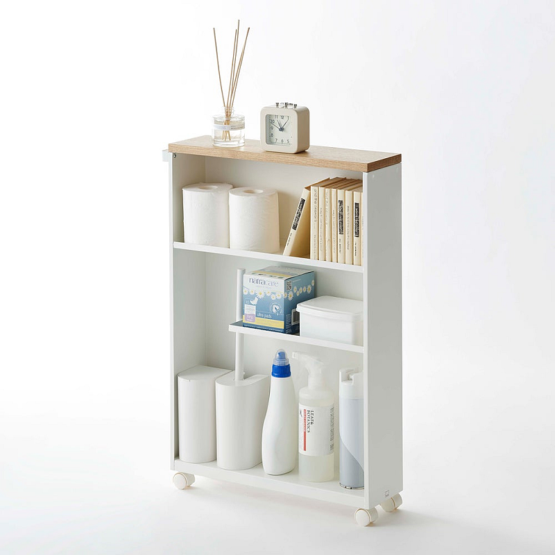 Yamazaki 4306 Etagère & Platzsparer für Badezimmer Weiß Stahl, Holz