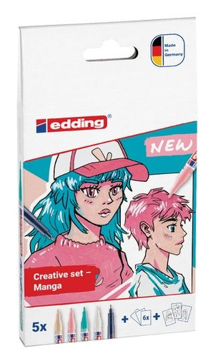 Edding Manga Stifte Set Mehrfarbig Beige, Schwarz, Hellblau, Pink, Weiß 5 Stück(e)