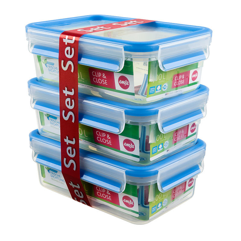 EMSA CLIP & CLOSE Frischhaltedosen 3er Set, 3 x 1,0 l 508558
