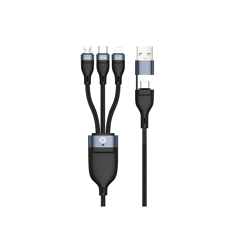 Conceptronic ETTA05B15 USB 3-in-1 PD 3.0 60W Ladekabel, 1,5m, 20V 3A, 480Mbps