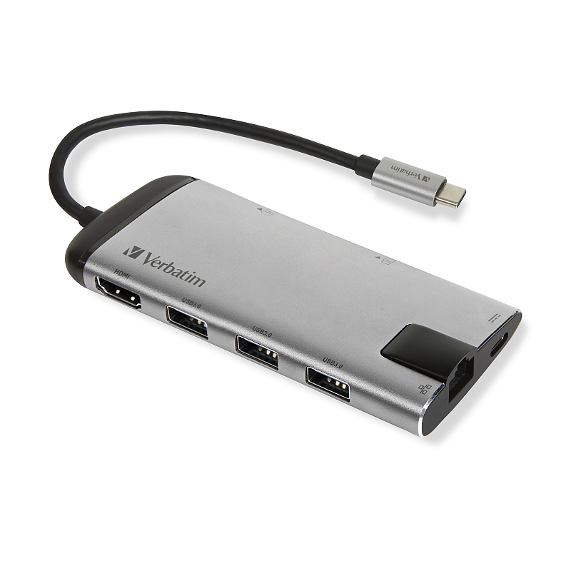 Verbatim 49142 laptop-dockingstation & portreplikator USB 3.2 Gen 1 (3.1 Gen 1) Type-C Schwarz, Silber
