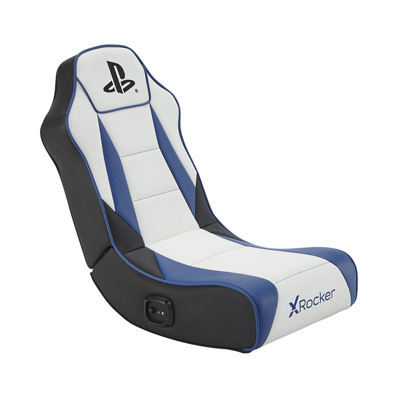 X Rocker 2021026 Videospiel-Stuhl Konsolen-Gamingstuhl Gepolsterter, ausgestopfter Sitz Schwarz, Blau, Weiß