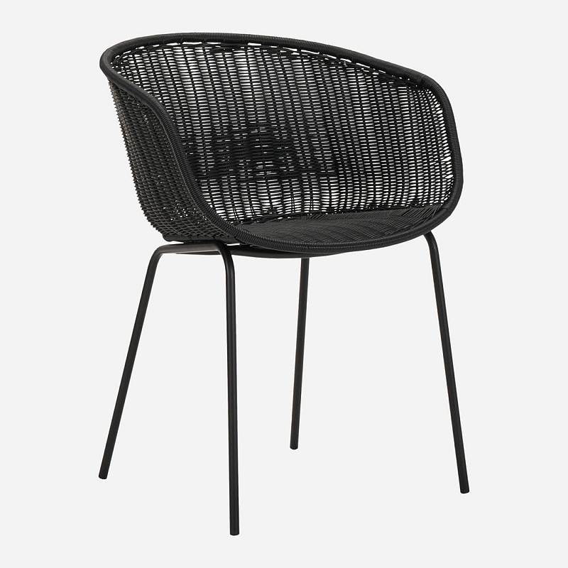 House Doctor 210940401 Gartenstuhl Abendessen Netz-Sitz Vernetzte Rückenlehne Eisen, Polyethylen Schwarz