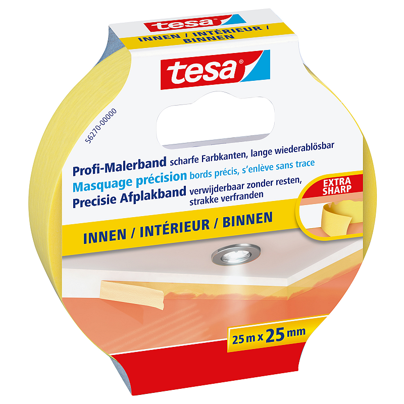 TESA 56270 25 m Maler-Abdeckband Für die Nutzung im Innenbereich geeignet Papier Gelb