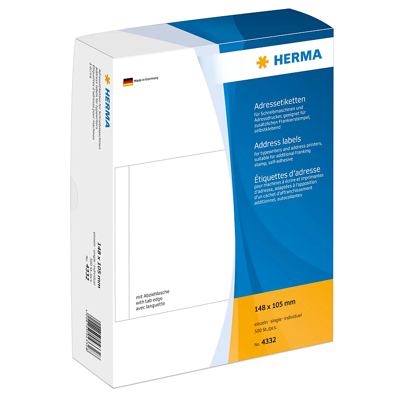 HERMA Adressetiketten für Schreibmaschinen einzeln 148x105 mm weiß Papier matt 500 St.