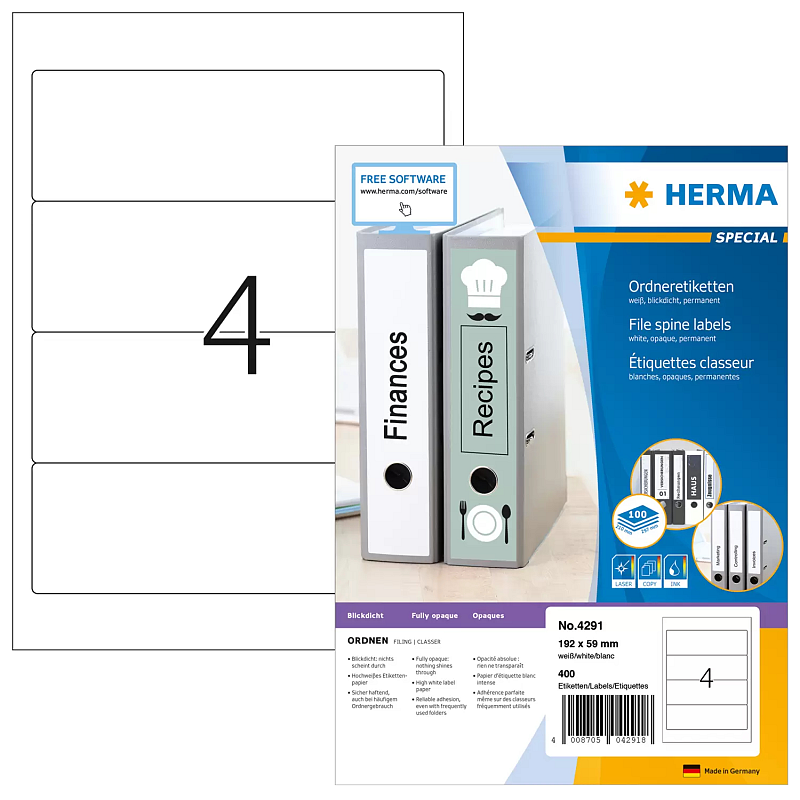HERMA Ordneretiketten A4 192x59 mm weiß Papier matt blickdicht 400 St.