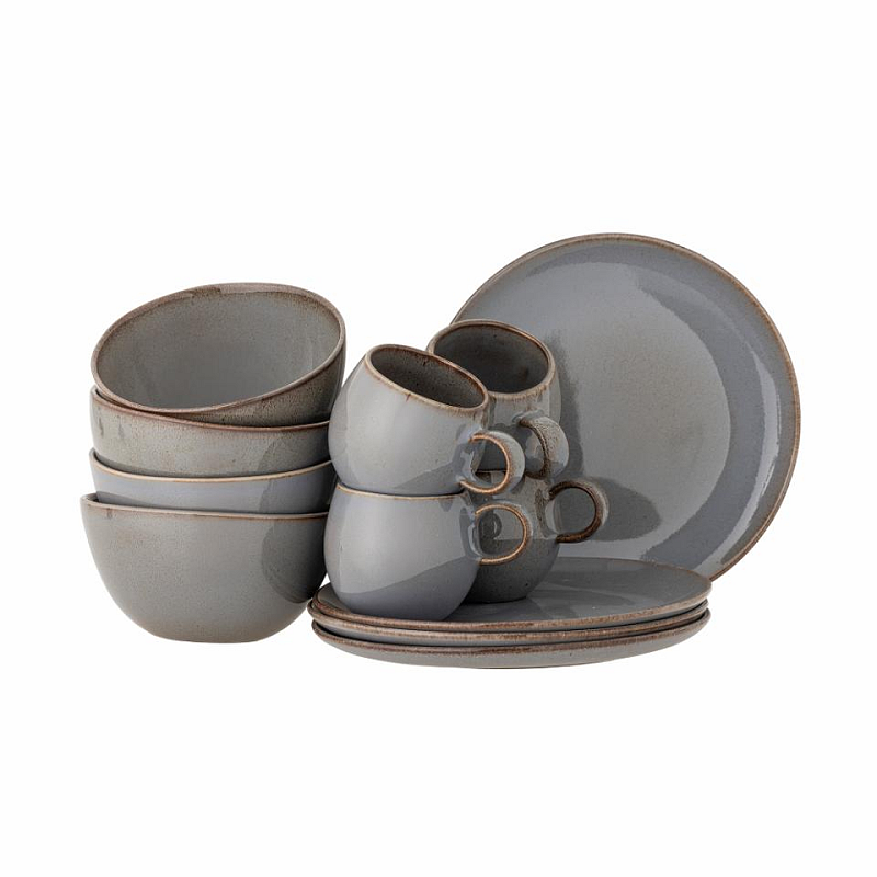 Bloomingville Sandrine Steingut Grau Rund Servierset