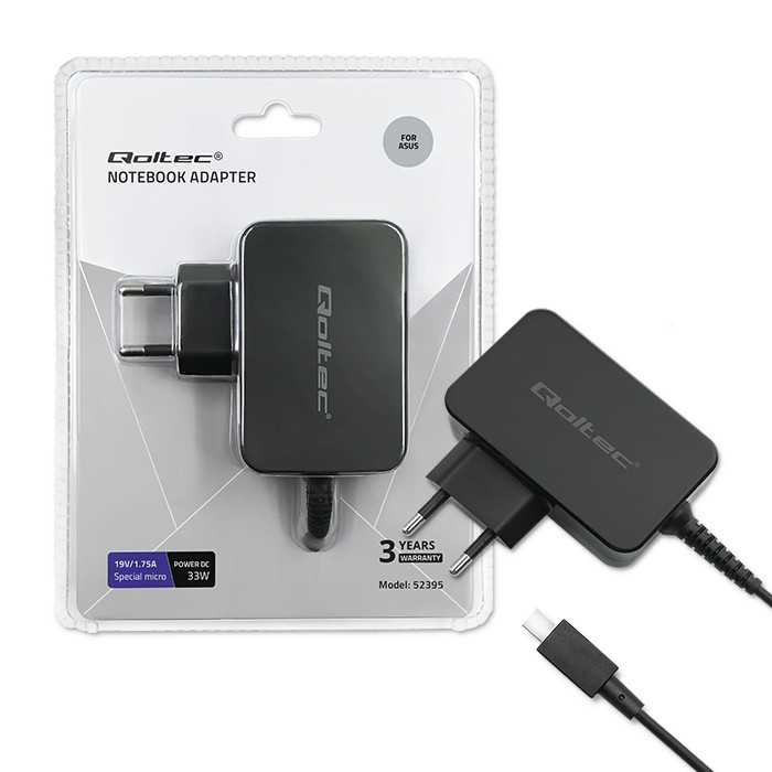 Qoltec 52395 Ladegerät für Mobilgeräte Laptop Schwarz AC Drinnen