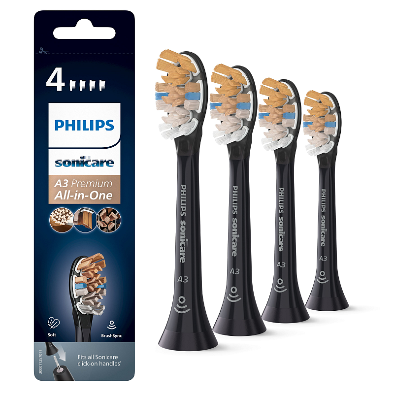 Philips A3 Premium All-in-One HX9094/11 4x Schwarze Bürstenköpfe für Schallzahnbürste