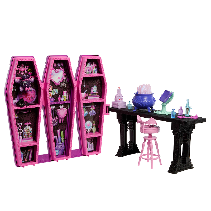 Monster High Draculaura Secret Potion Room Puppen-Spielset mit mehr als 12 Accessoires und überraschenden Verwandlungen