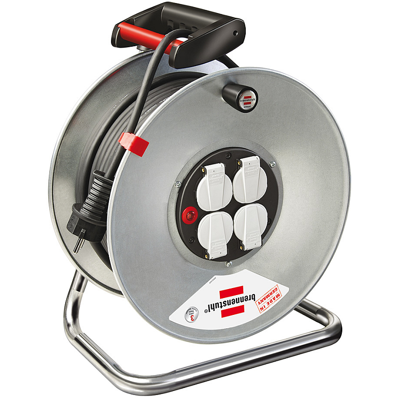 Brennenstuhl 25m H05VV-F 3G1,5 Verlängerungskabel 4 AC-Ausgänge Schwarz, Rot, Silber, Weiß
